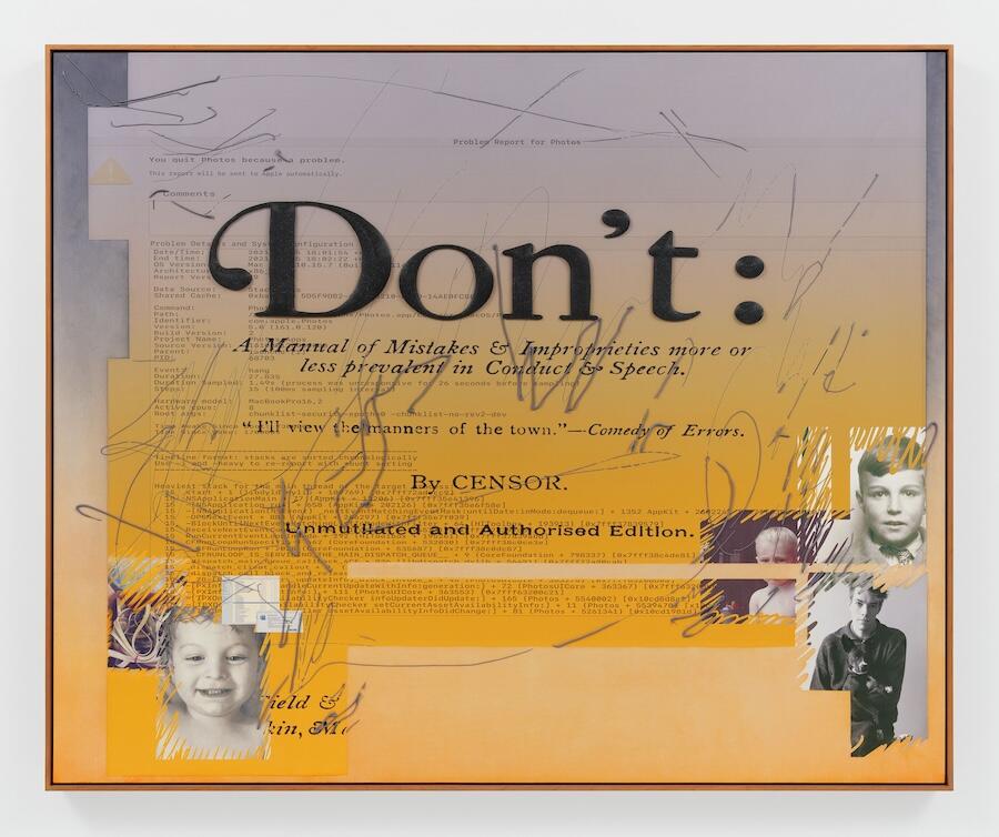 Camille Henrot, Dos and Don'ts - Don't (A Manual of Mistakes) 2024 Acrylic, ink, collage, 3D printed elements and digital print on canvas 136 x 166 x 4.5 cm / 53 1/2 x 65 3/8 x 1 3/4 in Photo: Sarah Muehlbauer